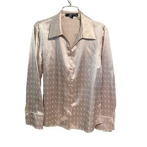Kasper Beige Satin Button Front Long Sleeve Blouse Sz 12 NWT (BM)
